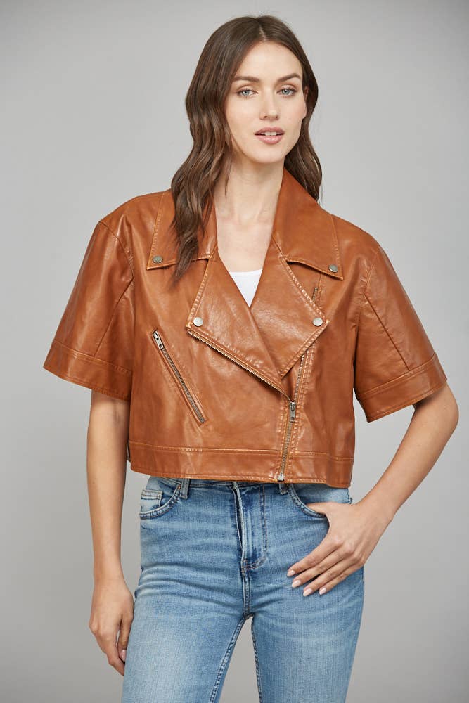 Vegan Leather Jacket in Cognac
