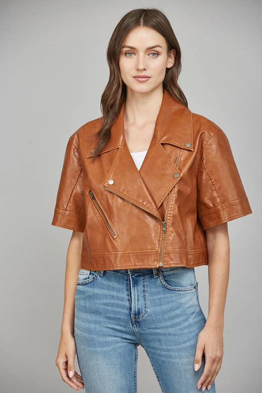 Vegan Leather Jacket in Cognac