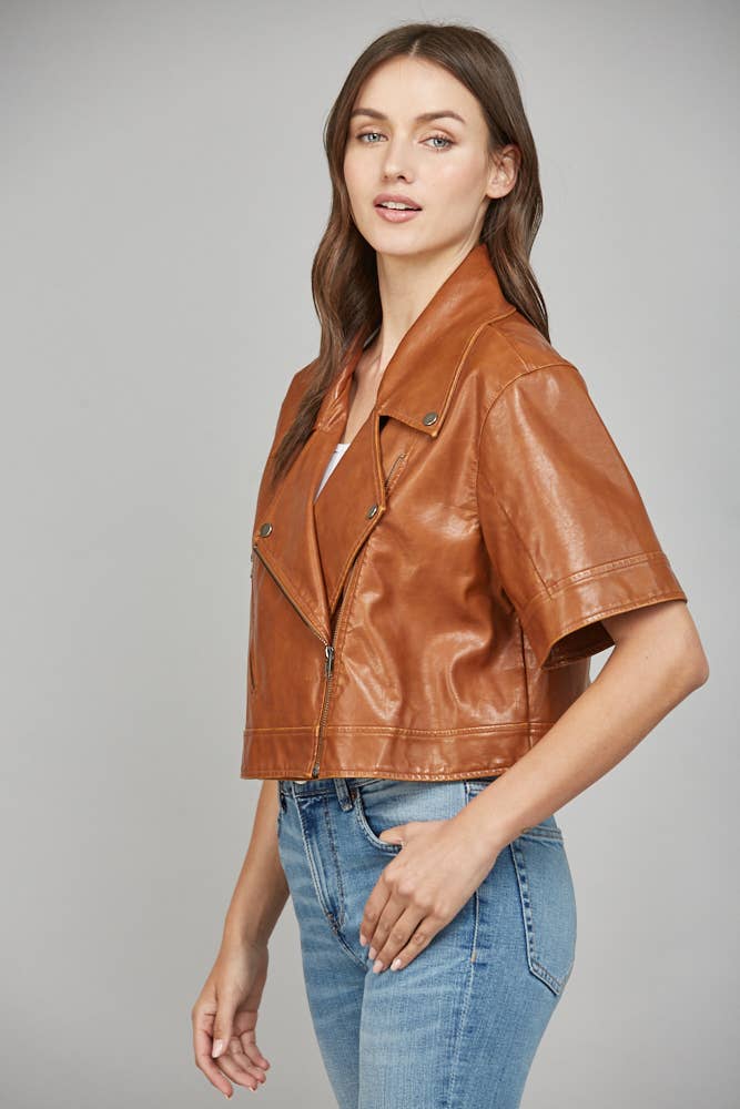Vegan Leather Jacket in Cognac