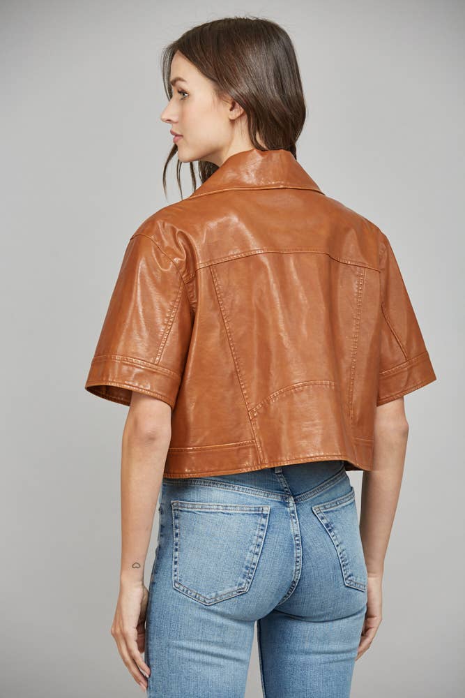 Vegan Leather Jacket in Cognac