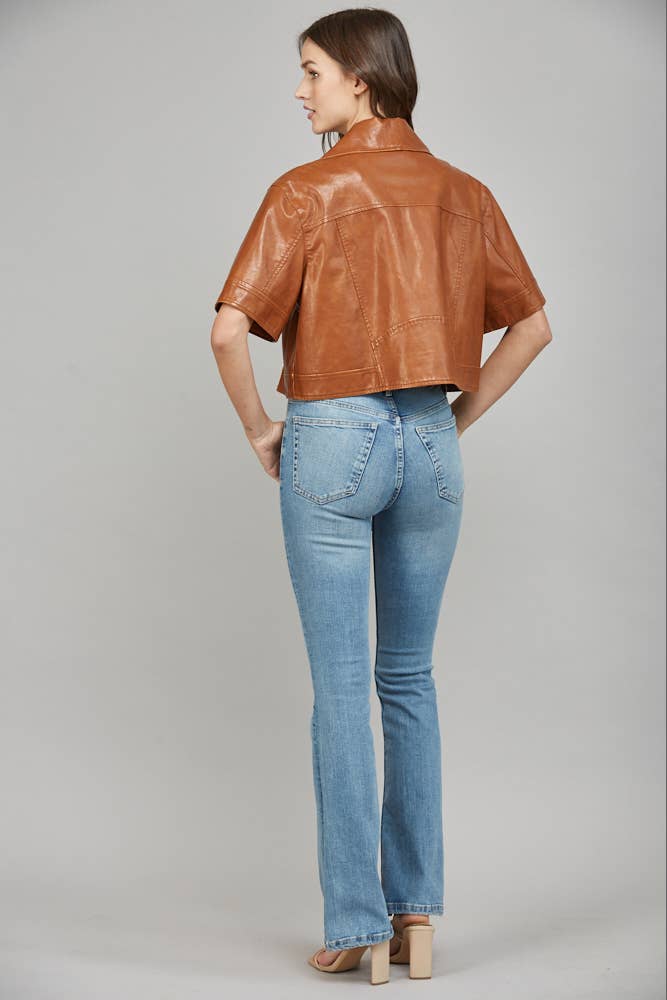 Vegan Leather Jacket in Cognac