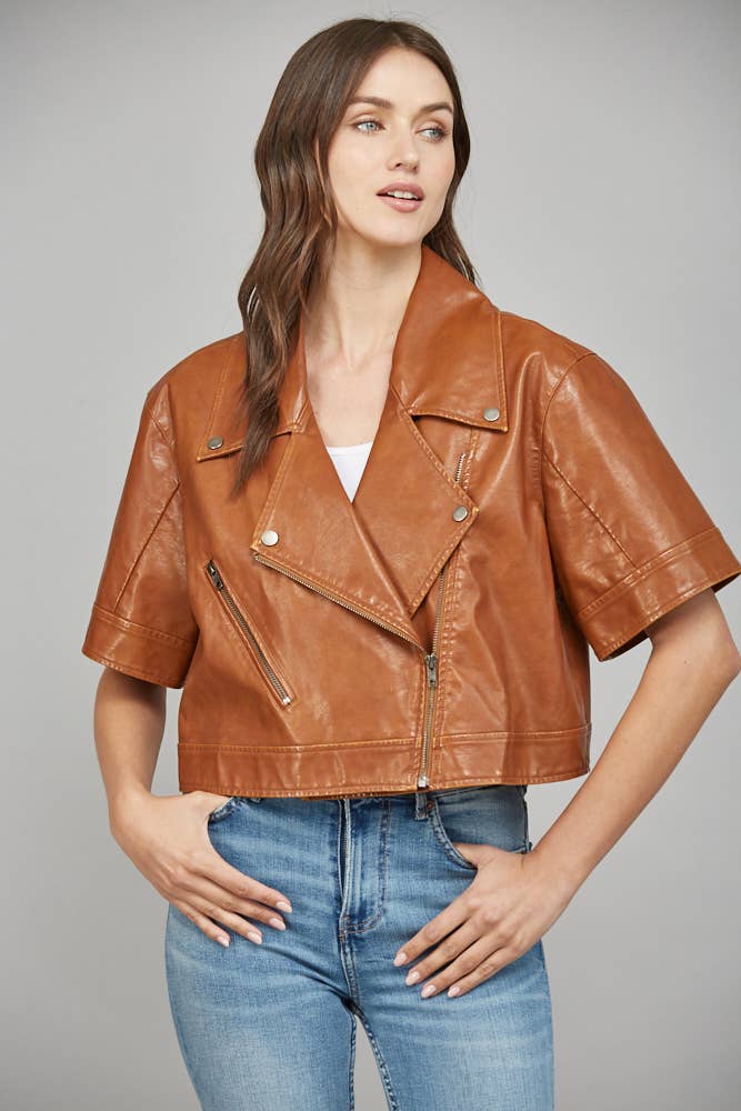 Vegan Leather Jacket in Cognac