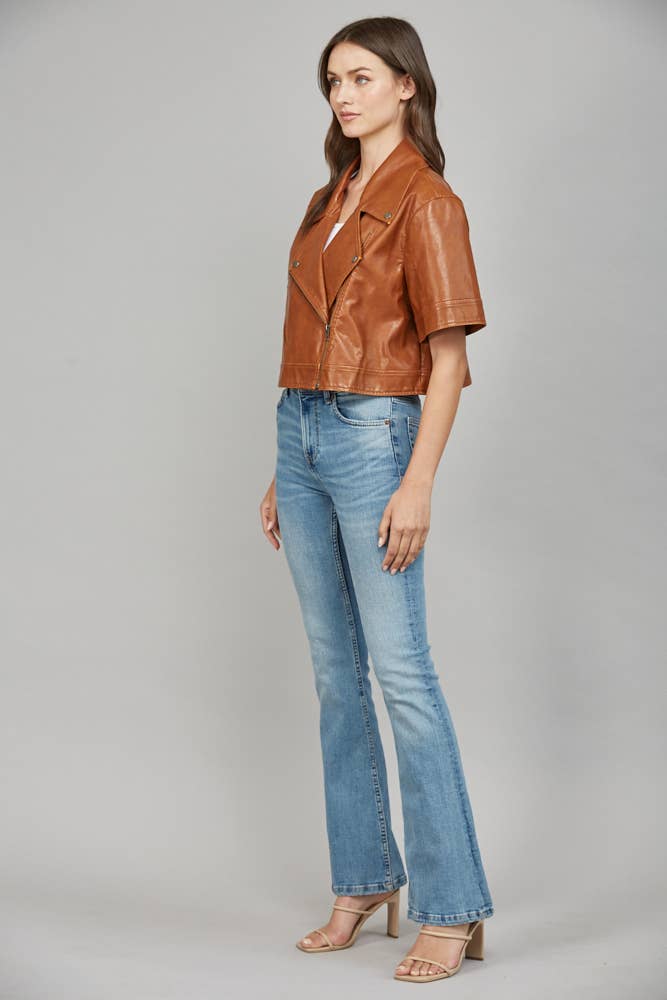 Vegan Leather Jacket in Cognac
