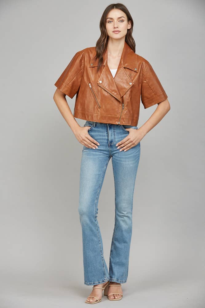Vegan Leather Jacket in Cognac