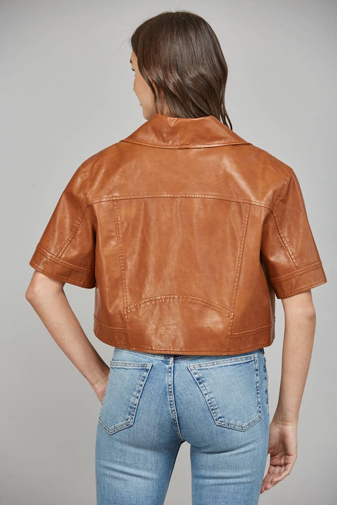 Vegan Leather Jacket in Cognac